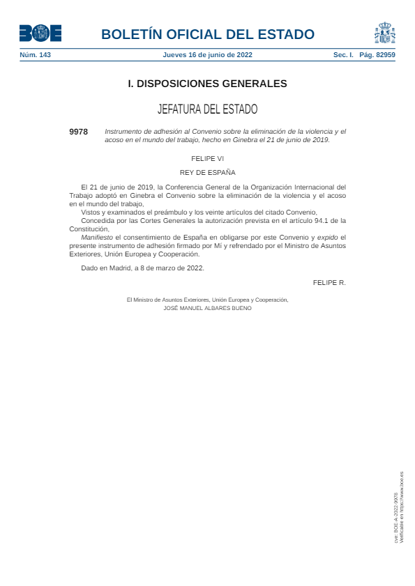 Eliminación de la violencia y el acoso en el mundo del trabajo